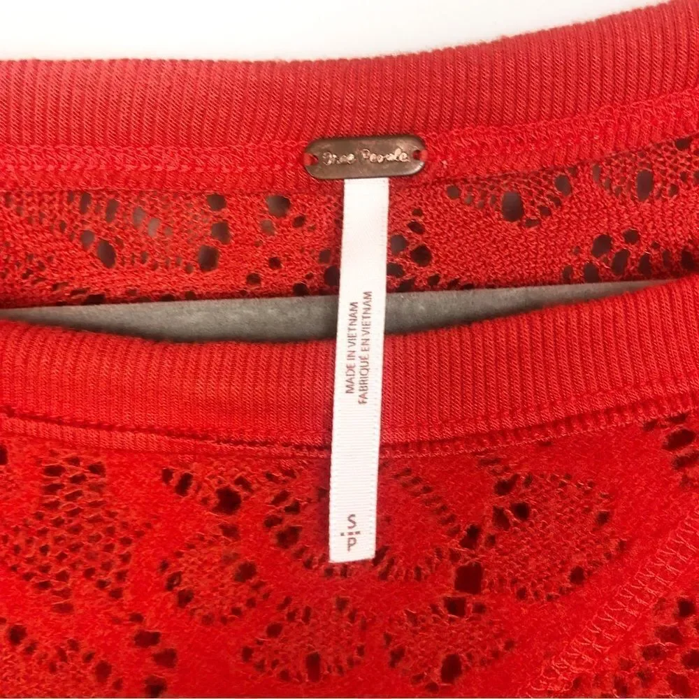 FREE PEOPLE | Not Cold Eyelet Oversized Orange Red Sweater Women’s Size Small